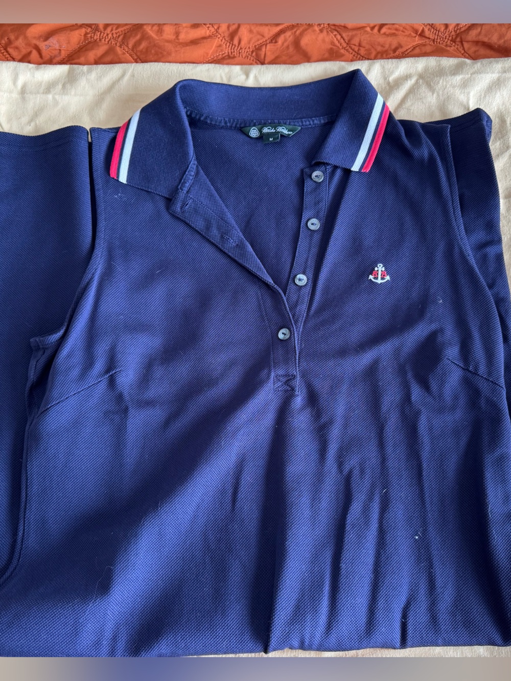 Brooks Brothers Navy Blue  Polo with red and white Accent